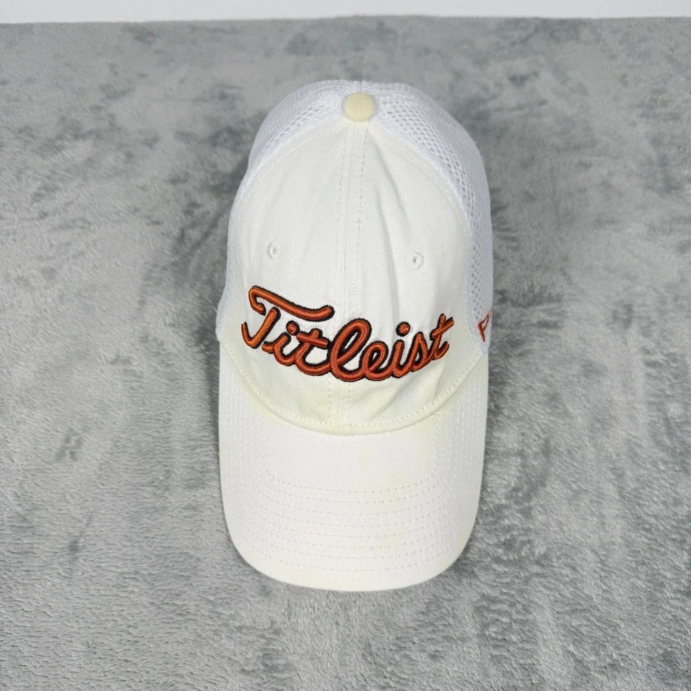 Titleist Mens Small-Medium Golf Hat White Mesh Back Pro V1 FootJoy New Era Cap